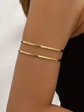 Gold Double Band Upper Arm Cuff Bracelet